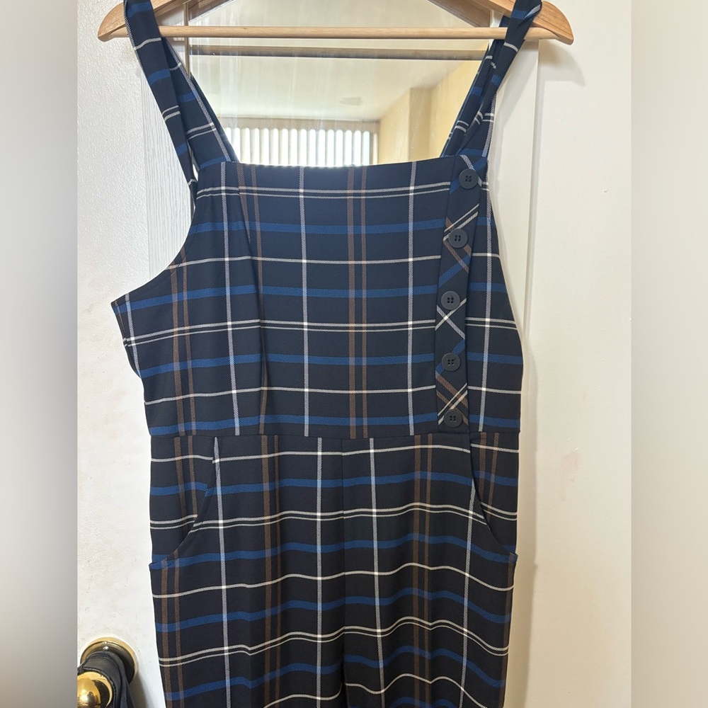 Plaid Navy Strappy Jumpsuit